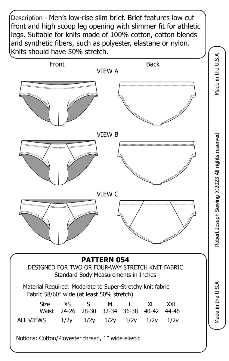 Men's Slim Line Swim Brief Underwear Sewing Pattern PDF 054 Sew It