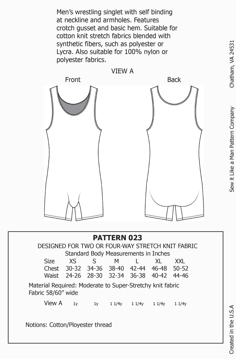 Mens Wrestling Singlet Sewing Pattern PDF Sew It Like A Man