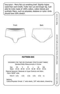 Men's Wrestling Brief Underwear Swimsuit MAIL Sewing Pattern 055