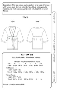 Unisex Kimono Style Wrap Robe PDF Sewing Pattern 075