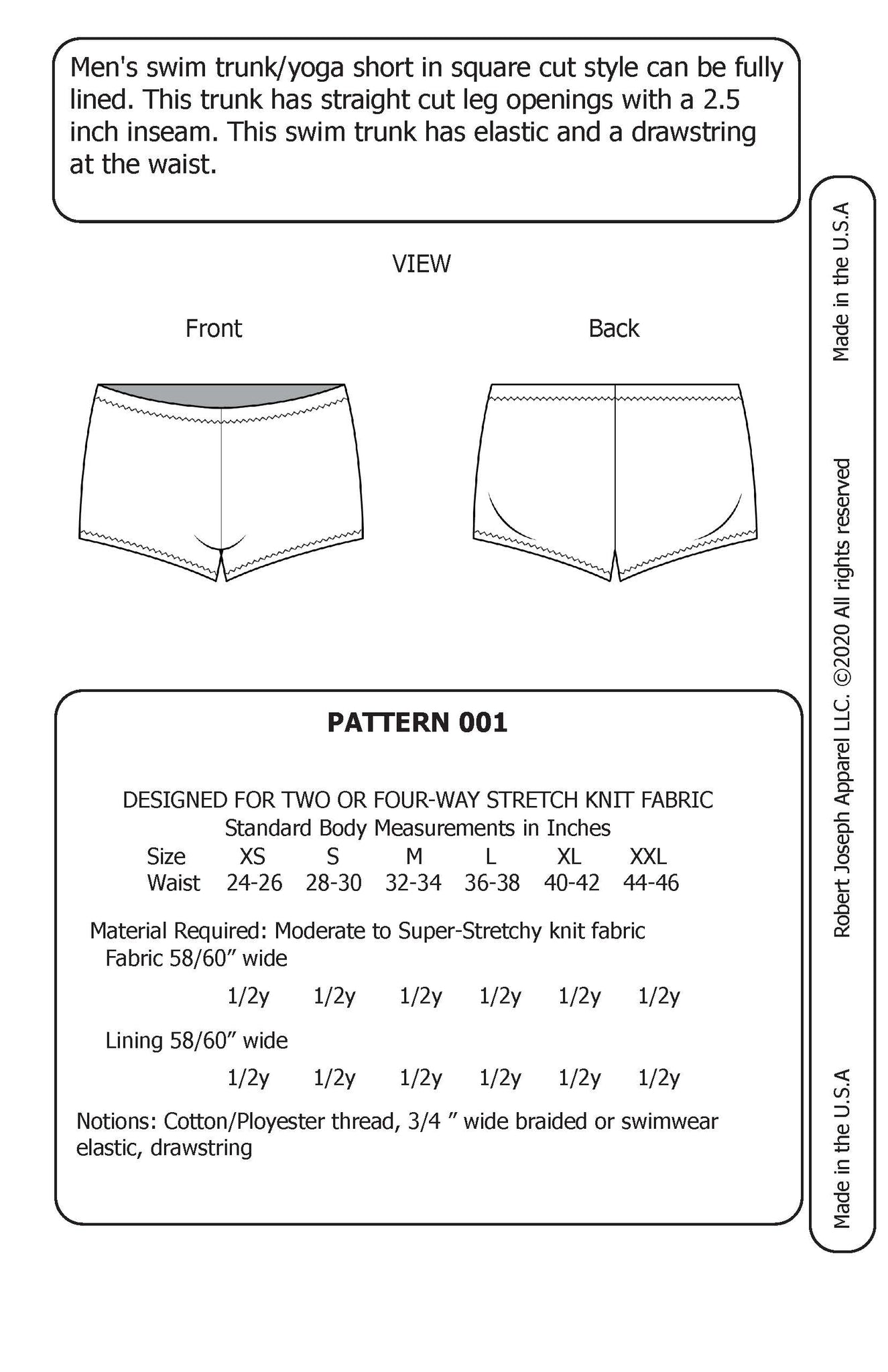 Mens Square Cut Swim Trunk Yoga Short Sewing Pattern PDF Digital Downl ...
