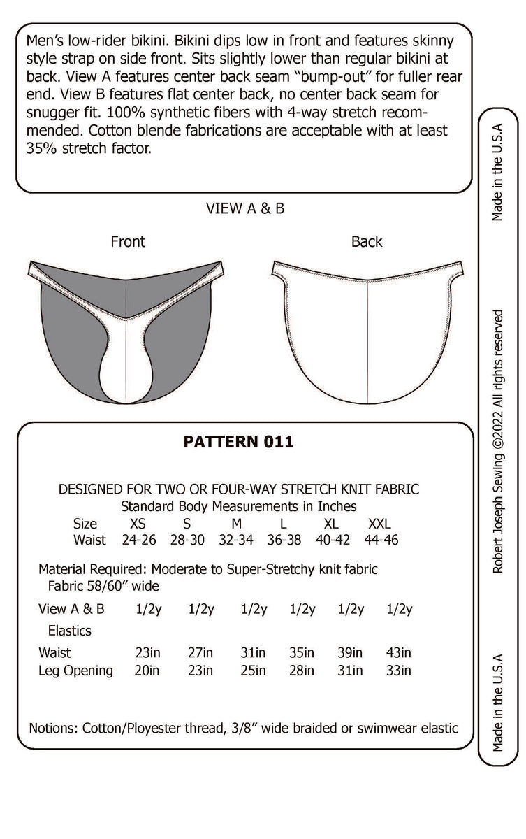Men's Low-Rider Stringy Bikini with Full Rear 011 PDF Sewing Pattern ...