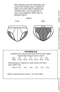 Men's Backless Jock Brief Sewing Pattern MAIL