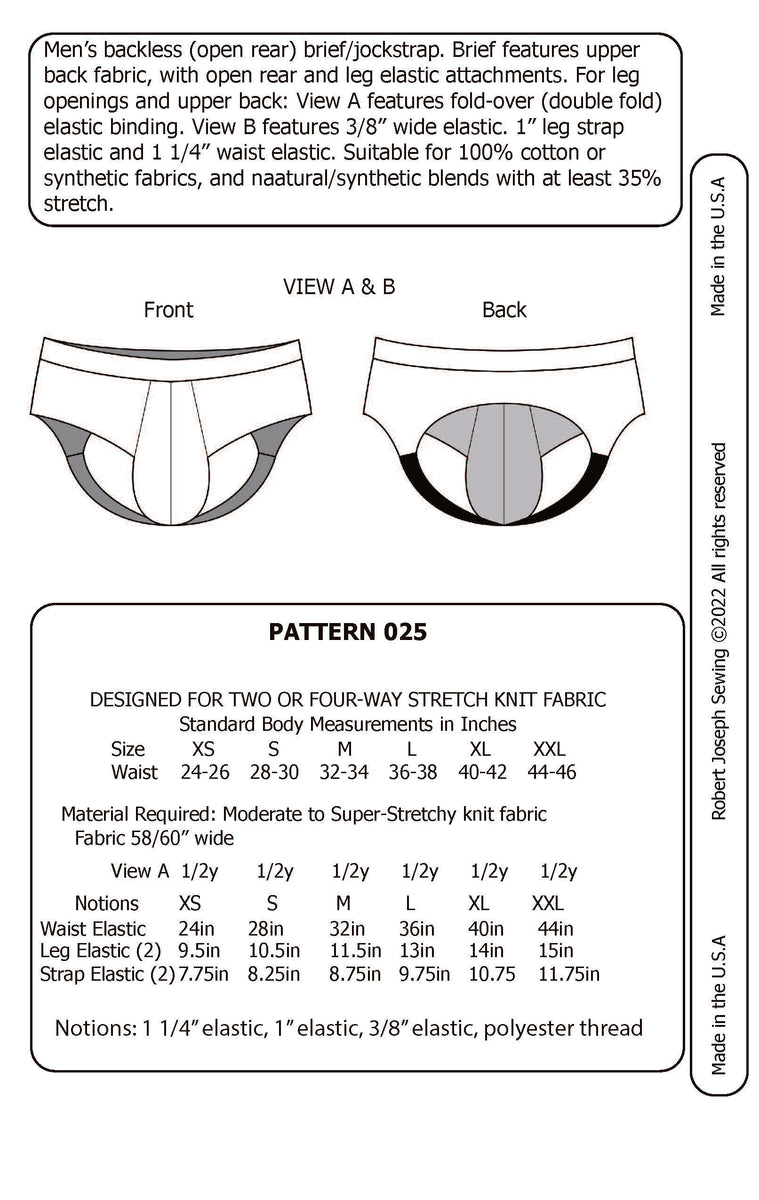 Men’s Backless Brief/Jockstrap 025 PDF Sewing Pattern – Sew It Like A Man