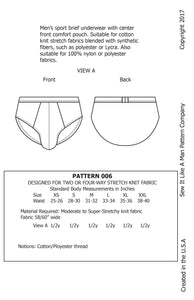 Mens Front Pouch Brief Underwear Sewing Pattern MAIL