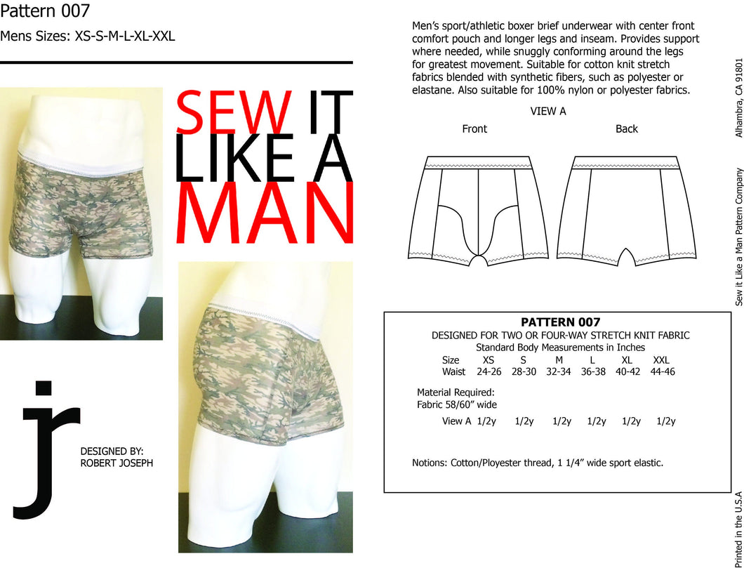 Mens Sport Boxer Brief Sewing Pattern MAIL