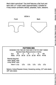 Mens Swim Brief/Bikini Underwear Sewing Pattern MAIL 005