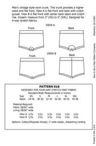 Mens Vintage Swim Trunk Sewing Pattern MAIL